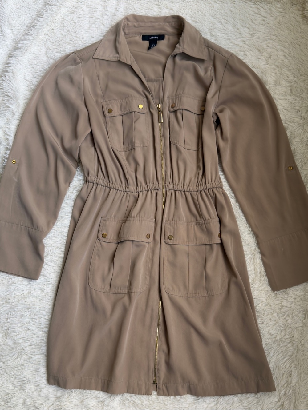Alfani Taupe Utility Zip-Front Trench Coat